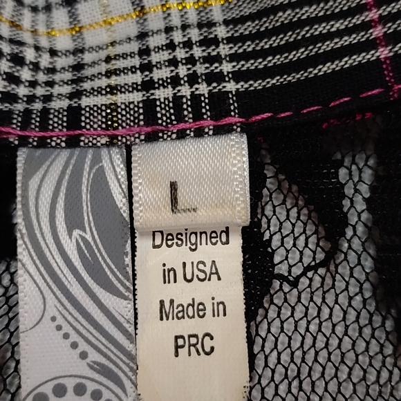 Adiktd Women's Plaid Pearl Snap Western Lace Trimmed Embellished Rodeo Shirt L - Picture 11 of 12